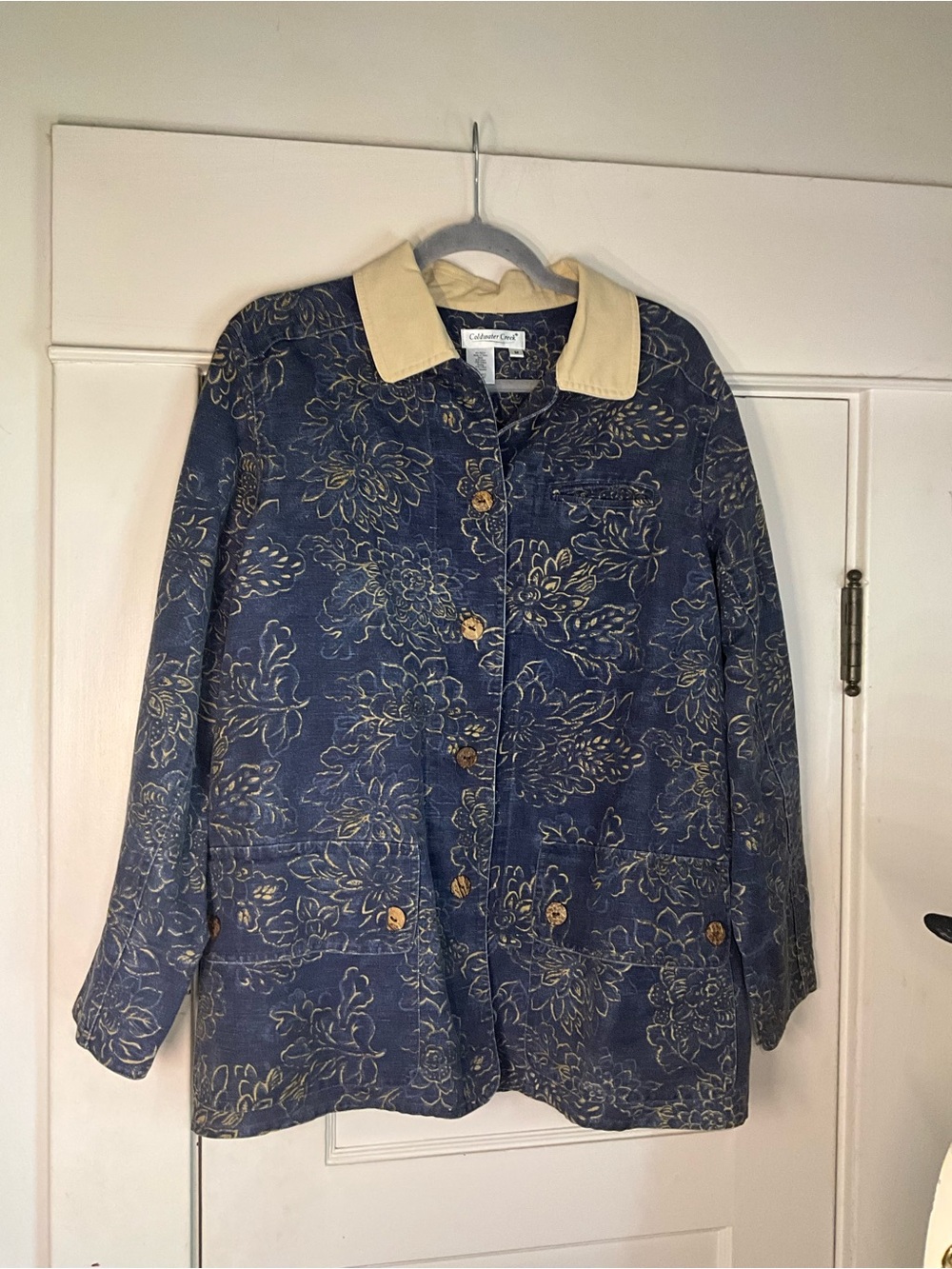 Coldwater Creek Blue Floral Cotton Chore Jacket